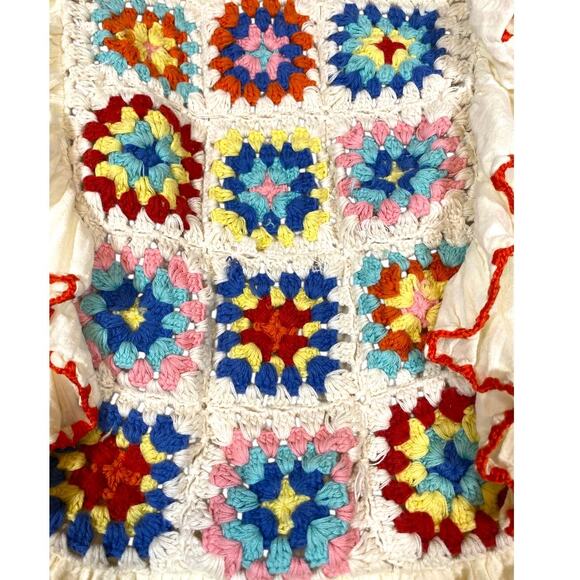 Topshop Cream Granny Square Long Sleeve Ruffle Size 8 Top - Picture 3 of 7